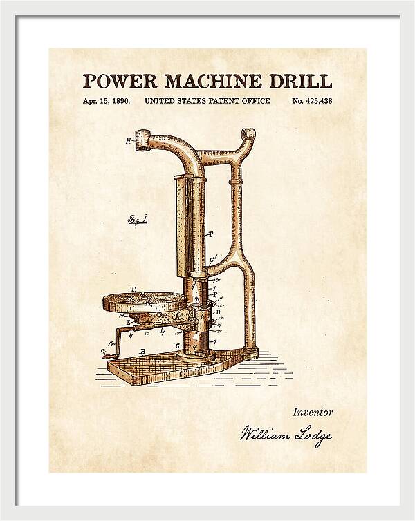 Power Machine Drill Watercolor Patent Us425438a