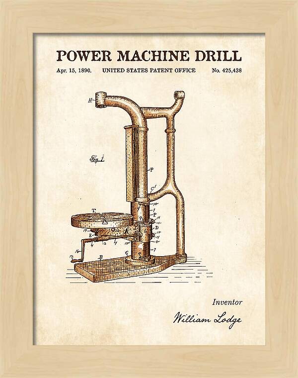 Power Machine Drill Watercolor Patent Us425438a