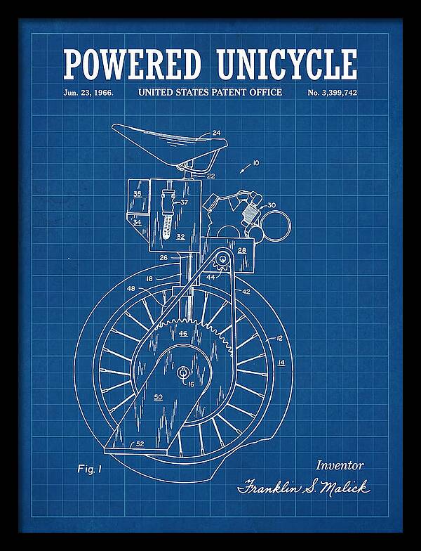 Powered Unicycle Blueprint Patent Us3399742a