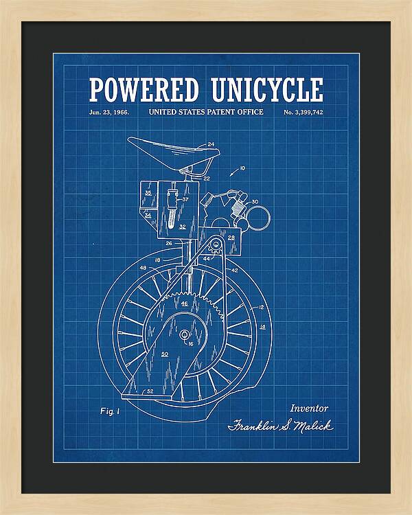 Powered Unicycle Blueprint Patent Us3399742a