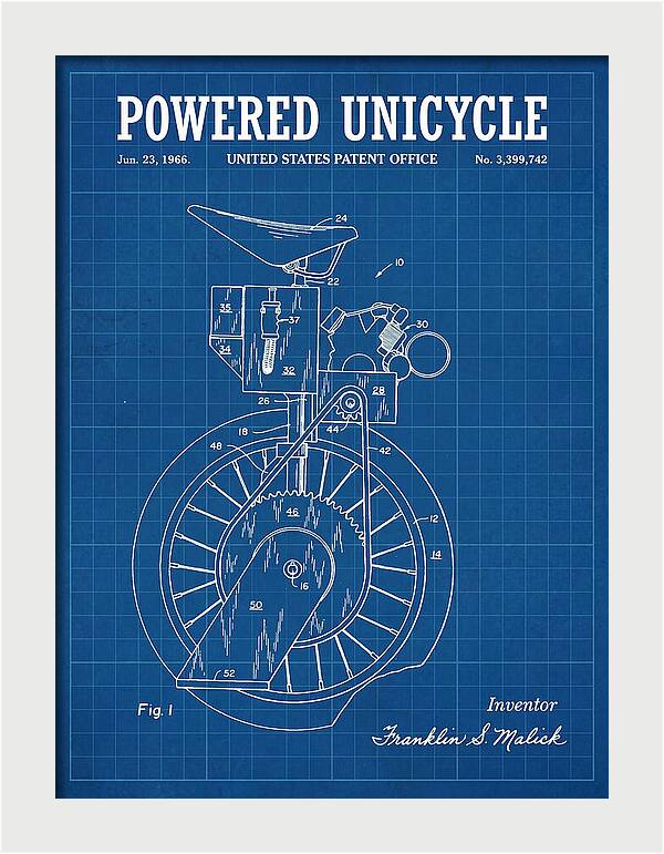 Powered Unicycle Blueprint Patent Us3399742a