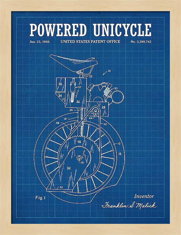 Powered Unicycle Blueprint Patent Us3399742a