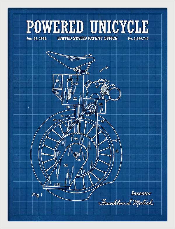 Powered Unicycle Blueprint Patent Us3399742a
