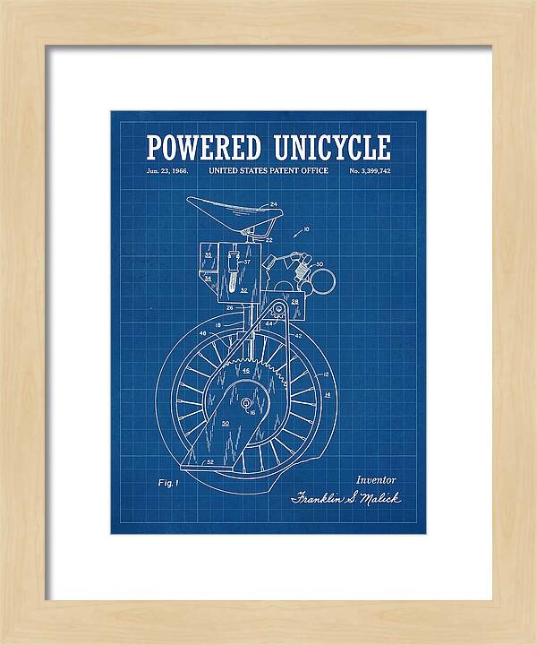 Powered Unicycle Blueprint Patent Us3399742a