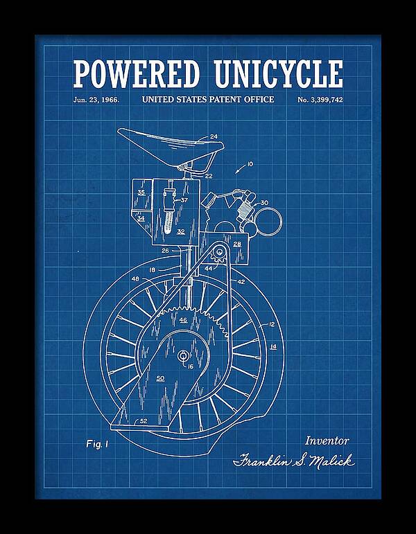 Powered Unicycle Blueprint Patent Us3399742a