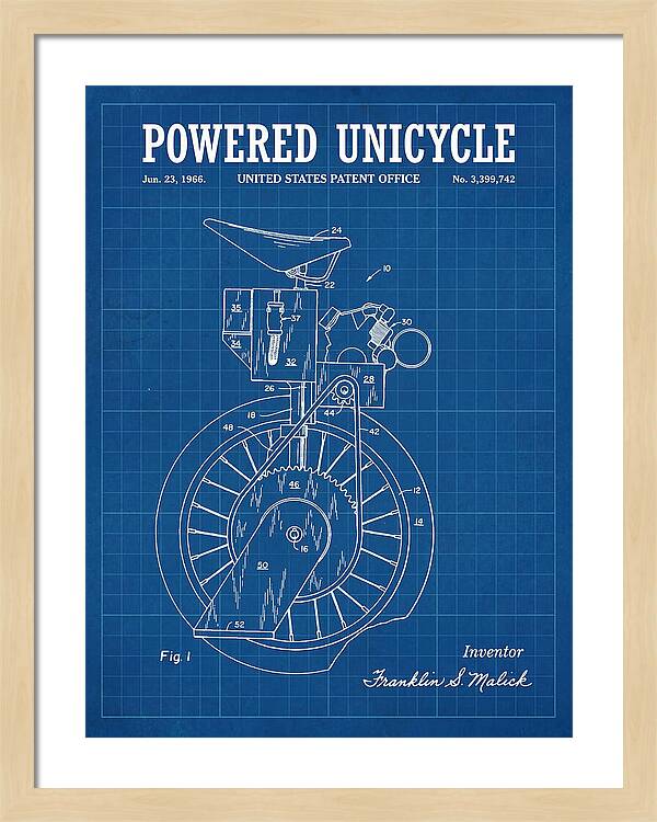 Powered Unicycle Blueprint Patent Us3399742a