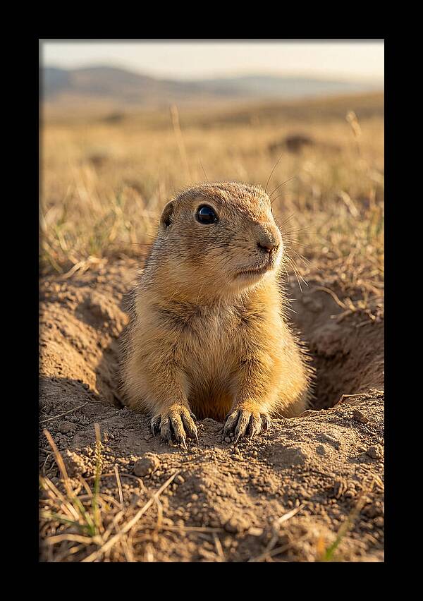 Prairie Dog Pup Emerging From Burrow