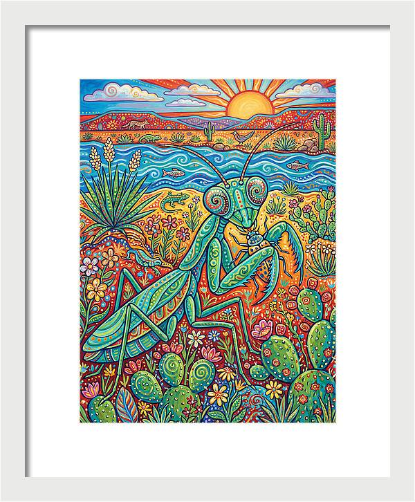 Praying Mantis In A Vibrant Landscape
