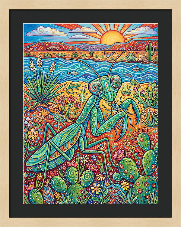 Praying Mantis In A Vibrant Landscape