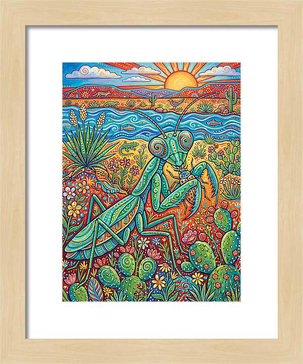 Praying Mantis In A Vibrant Landscape