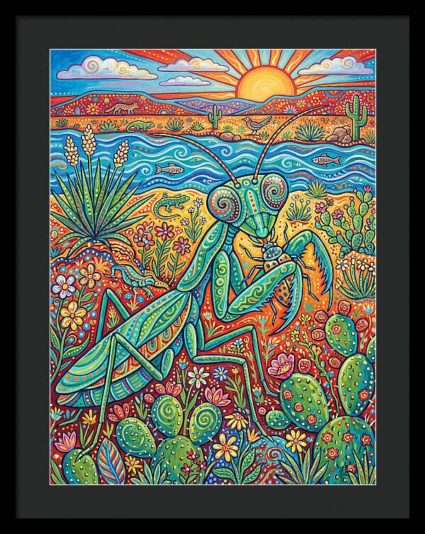 Praying Mantis In A Vibrant Landscape