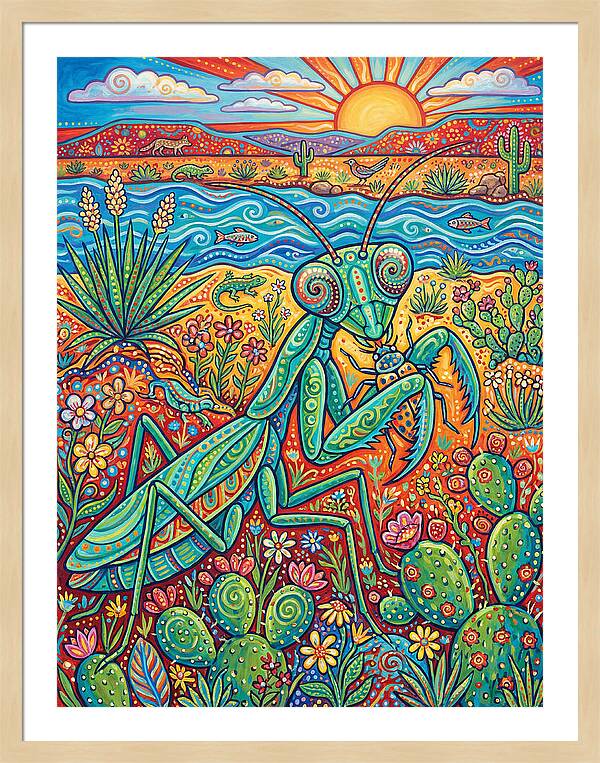 Praying Mantis In A Vibrant Landscape