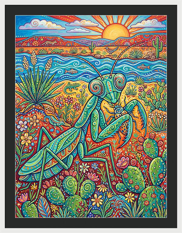 Praying Mantis In A Vibrant Landscape