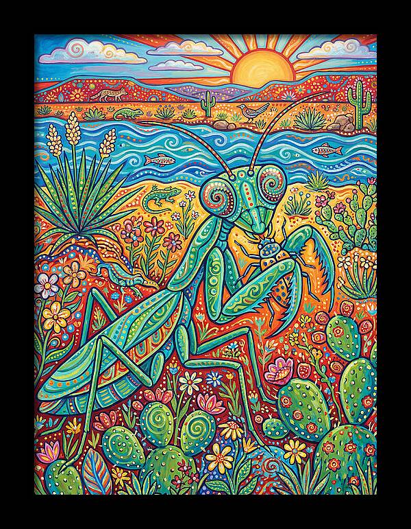 Praying Mantis In A Vibrant Landscape