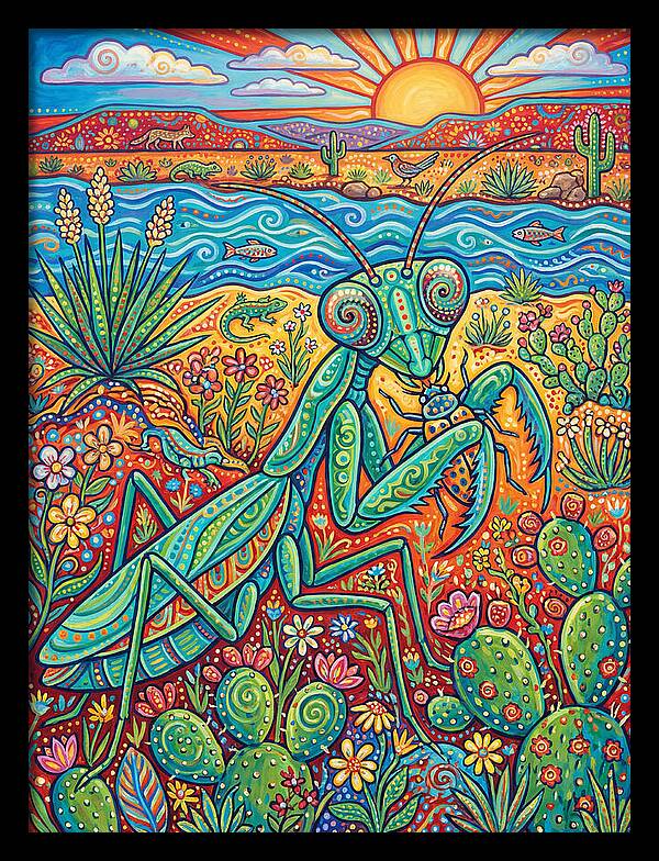 Praying Mantis In A Vibrant Landscape