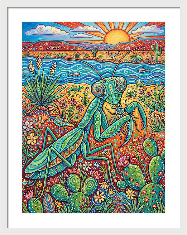 Praying Mantis In A Vibrant Landscape