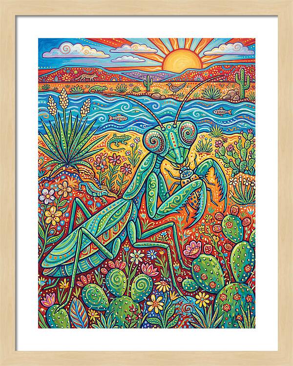 Praying Mantis In A Vibrant Landscape