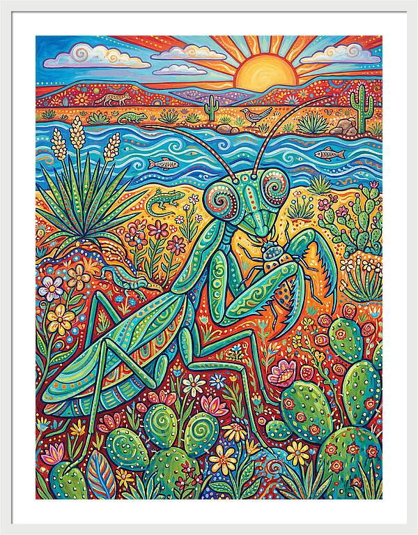 Praying Mantis In A Vibrant Landscape