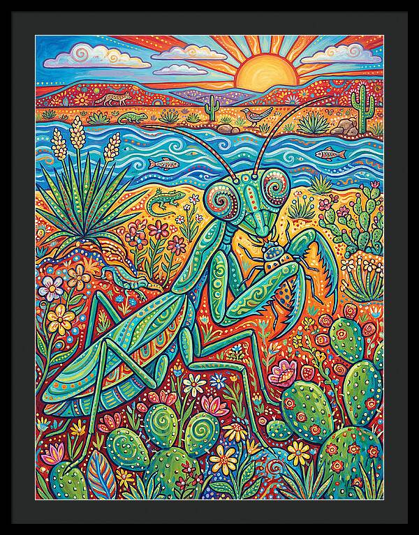 Praying Mantis In A Vibrant Landscape