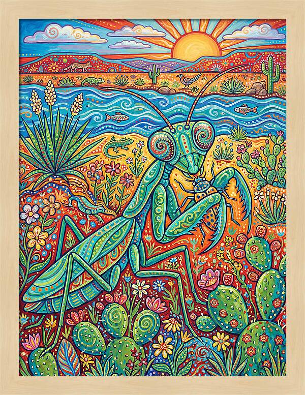 Praying Mantis In A Vibrant Landscape