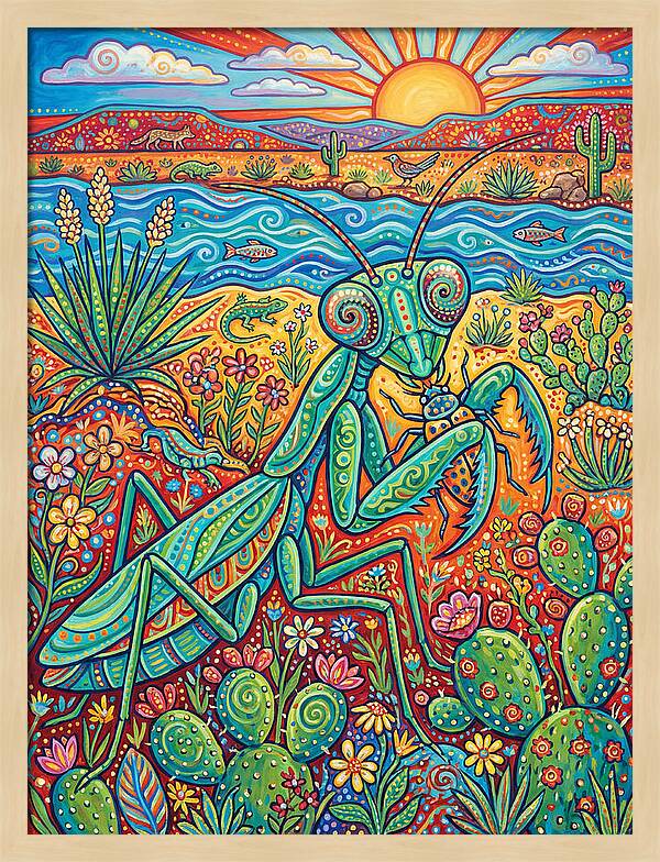 Praying Mantis In A Vibrant Landscape