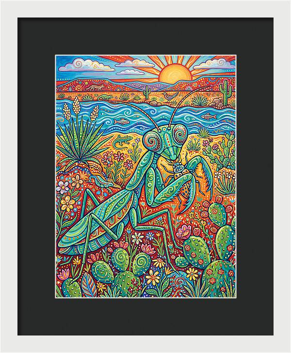 Praying Mantis In A Vibrant Landscape