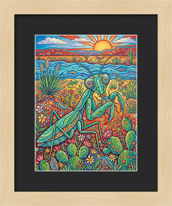 Praying Mantis In A Vibrant Landscape