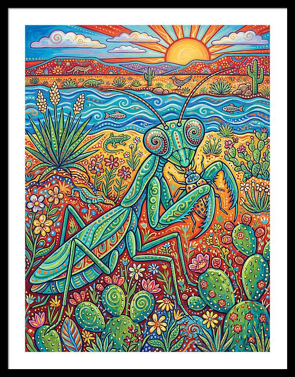 Praying Mantis In A Vibrant Landscape