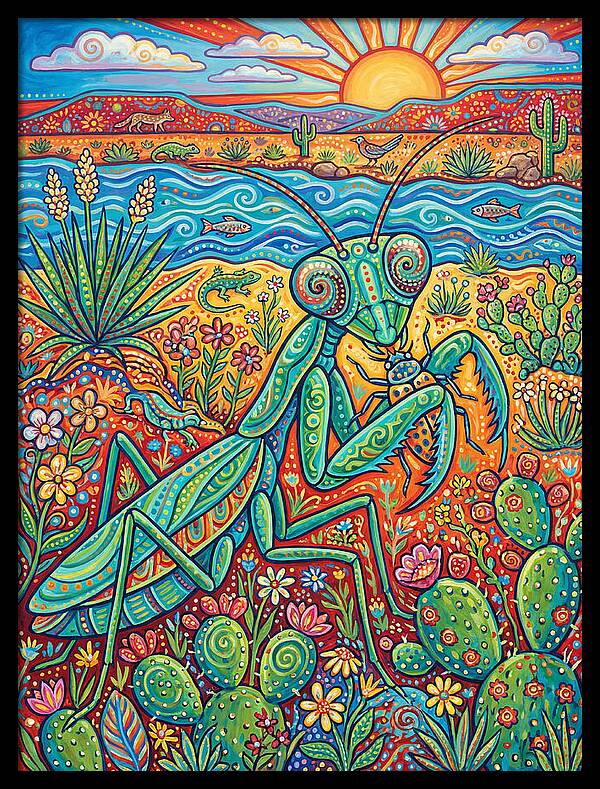 Praying Mantis In A Vibrant Landscape