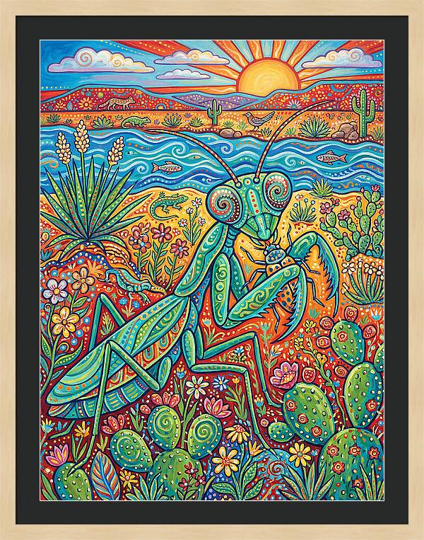 Praying Mantis In A Vibrant Landscape
