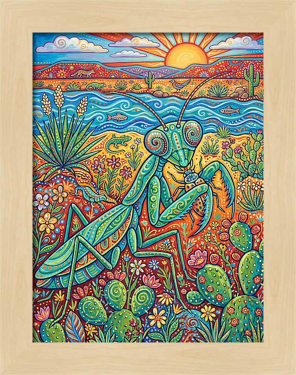 Praying Mantis In A Vibrant Landscape