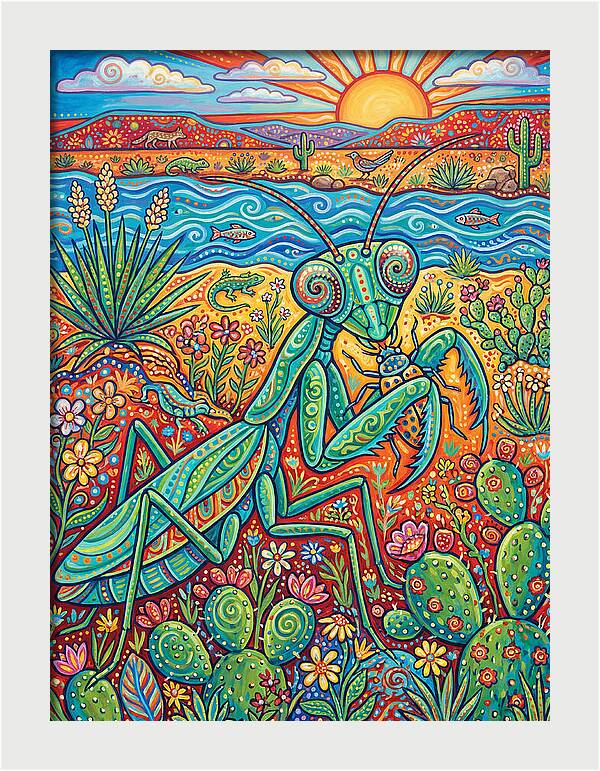 Praying Mantis In A Vibrant Landscape