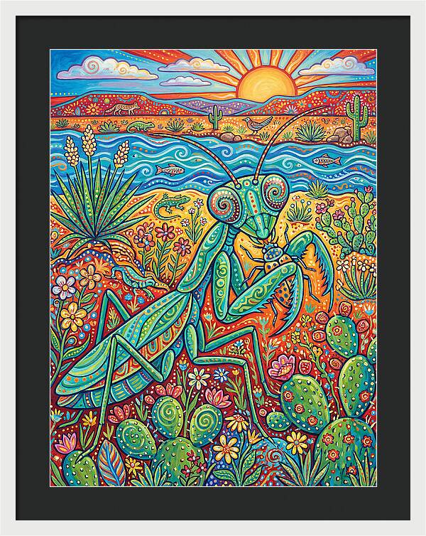 Praying Mantis In A Vibrant Landscape