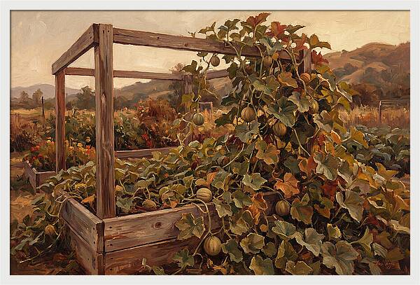 Productive Garden Frame With Melon Plant