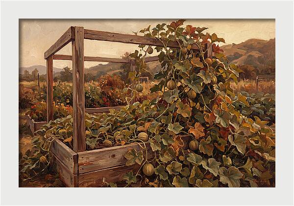 Productive Garden Frame With Melon Plant