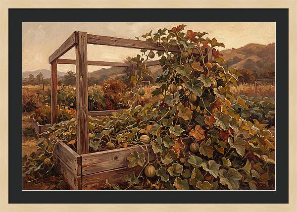 Productive Garden Frame With Melon Plant