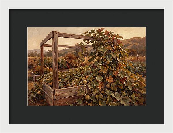 Productive Garden Frame With Melon Plant