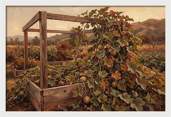 Productive Garden Frame With Melon Plant