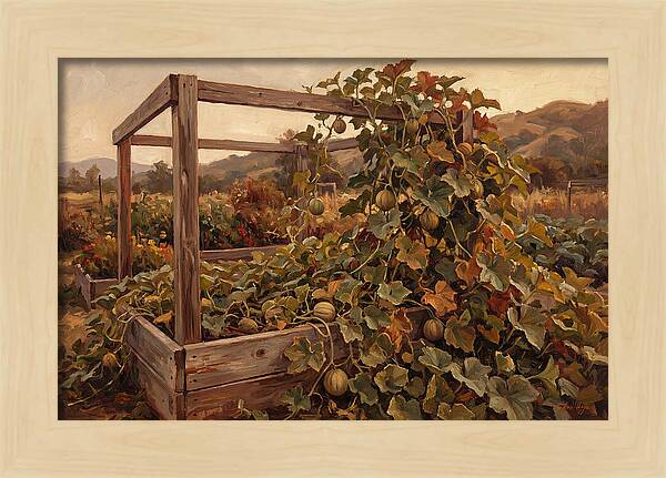Productive Garden Frame With Melon Plant