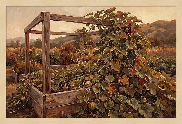 Productive Garden Frame With Melon Plant