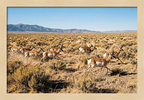 Pronghorns Sprinting Across Prairie