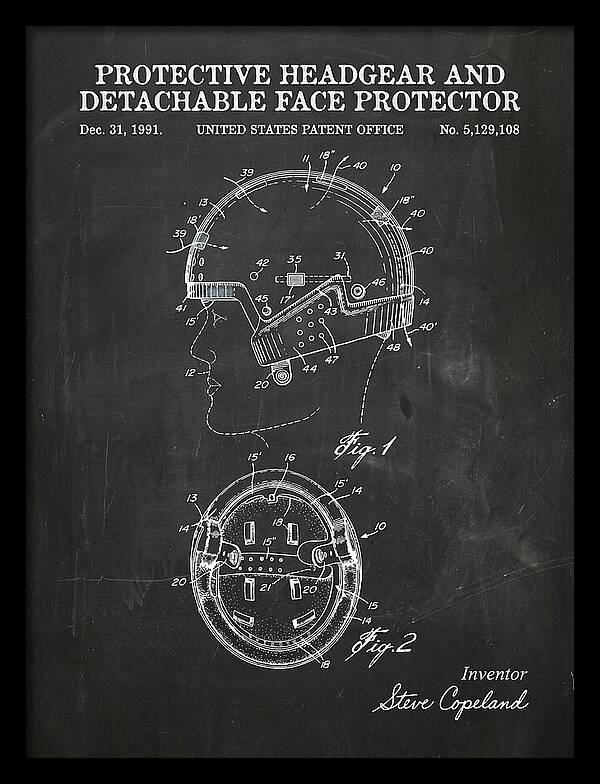 Protective Headgear And Detachable Face Protector Chalkboard Patent Us5129108a