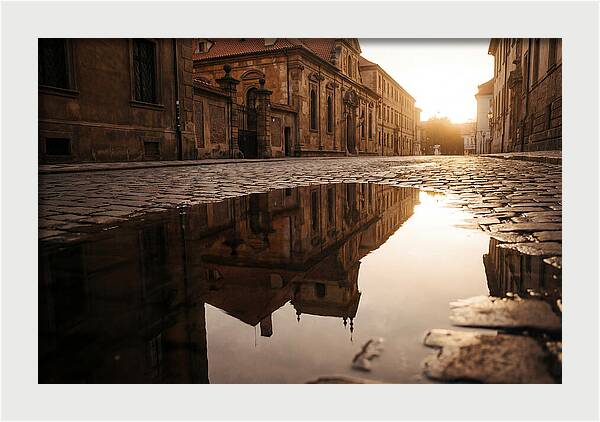 Puddle Reflection At Dusk
