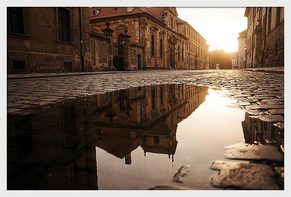 Puddle Reflection At Dusk