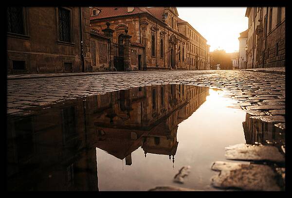 Puddle Reflection At Dusk