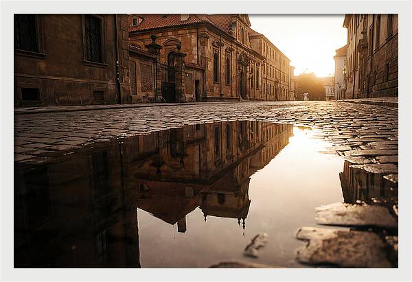 Puddle Reflection At Dusk