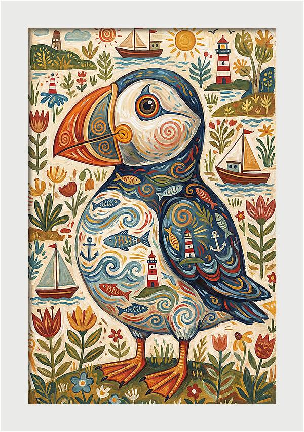 Puffin In A Whimsical Landscape