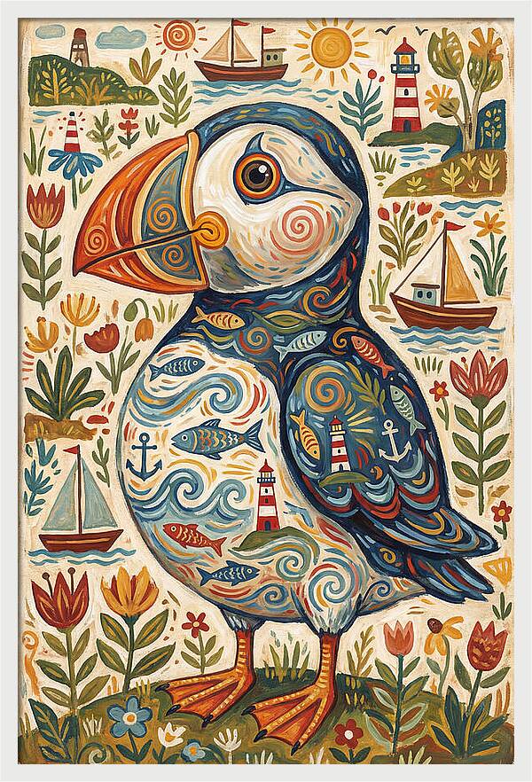 Puffin In A Whimsical Landscape