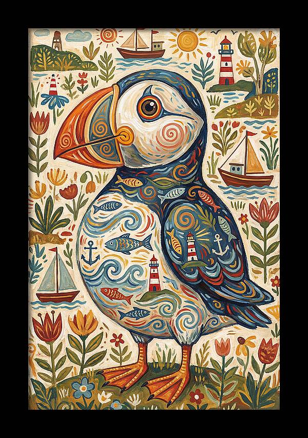 Puffin In A Whimsical Landscape
