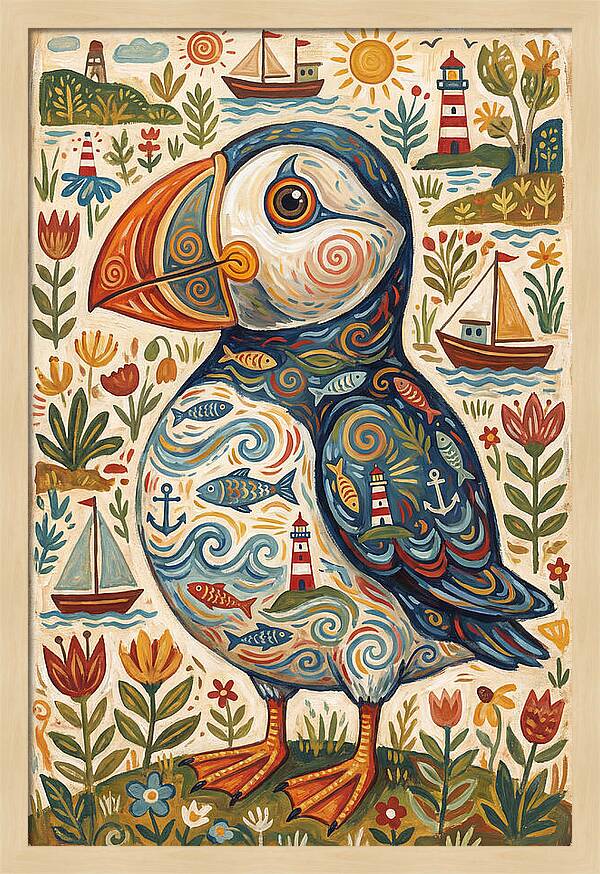Puffin In A Whimsical Landscape